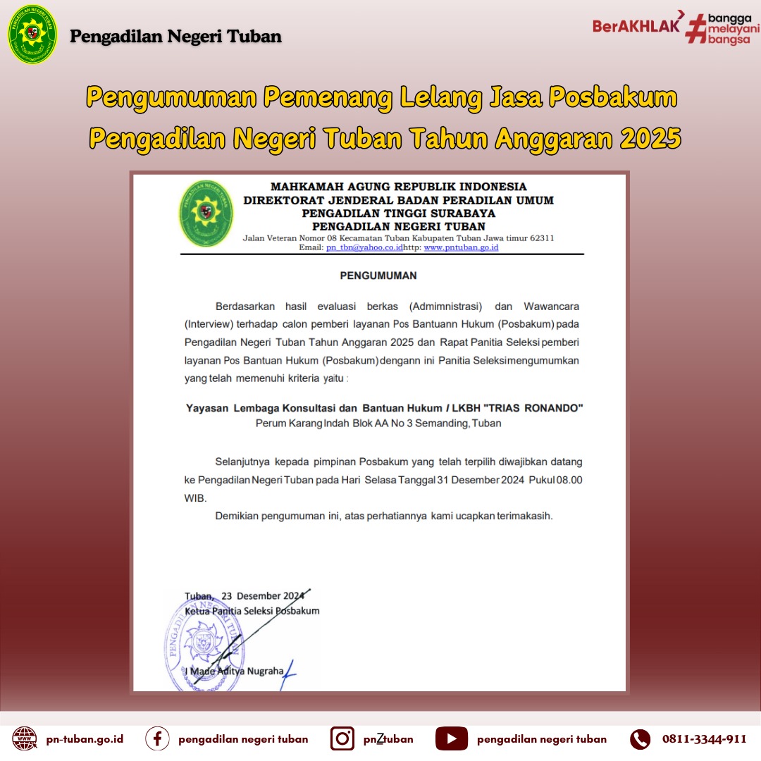 PEMENANG LELANG JASA POS BANTUAN HUKUM TAHUN 2025