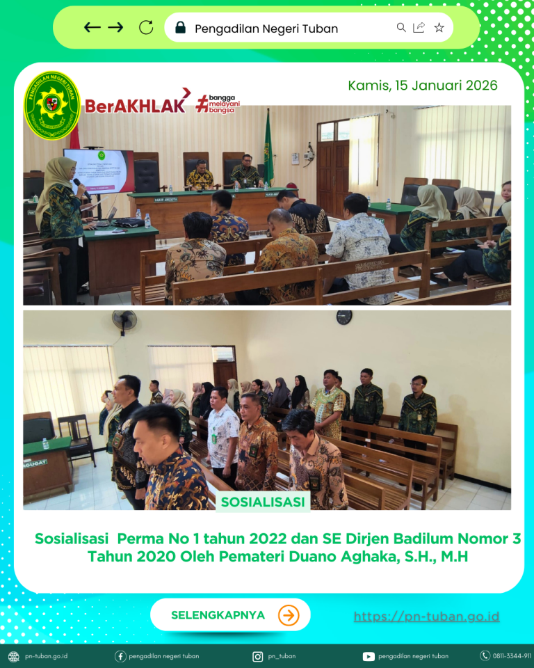 Sosialisasi PERMA Nomor 1 Tahun 2022 dan SE Dirjen Badilum Nomor 3 Tahun 2020