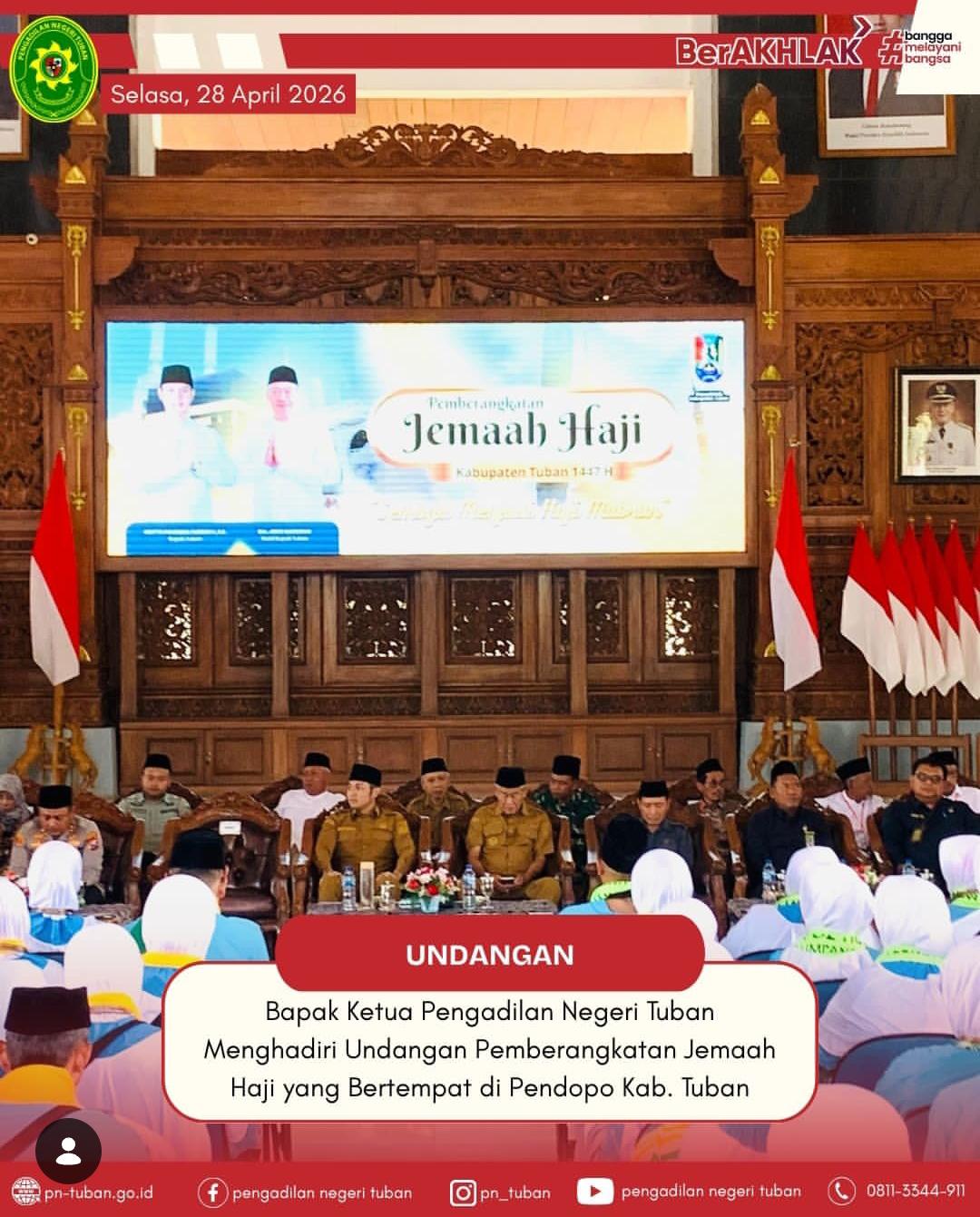 Ketua Pengadilan Negeri Tuban menghadiri undangan pemberangkatan jamaah haji di Pendopo Kabupaten Tuban