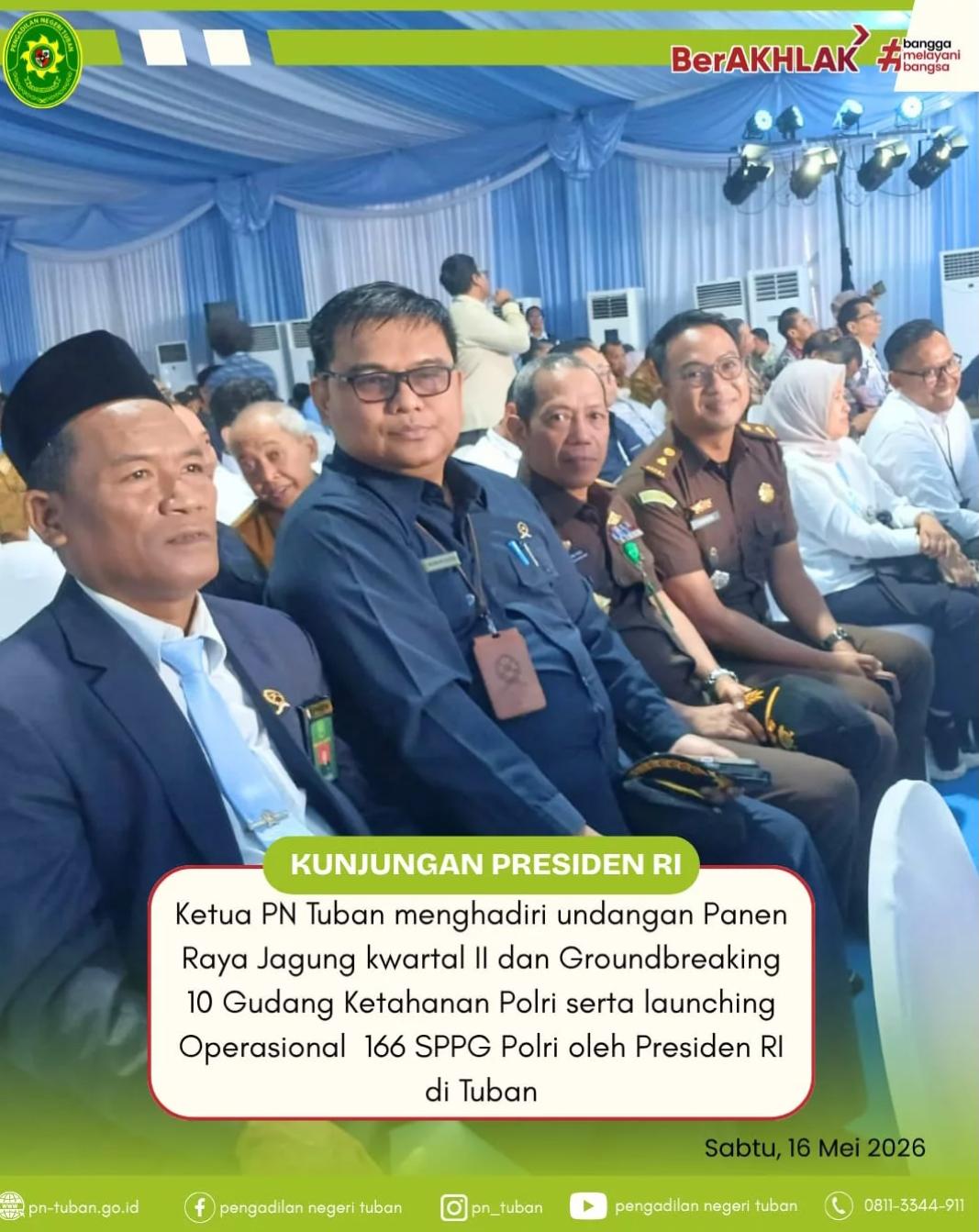 Ketua PN Tuban Menghadiri Panen Raya Jagung Kwartal II dan Groundbreaking 10 Gudang Ketahanan Polri serta launching Operasional 166 SPPG Polri oleh Presiden RI di Tuban