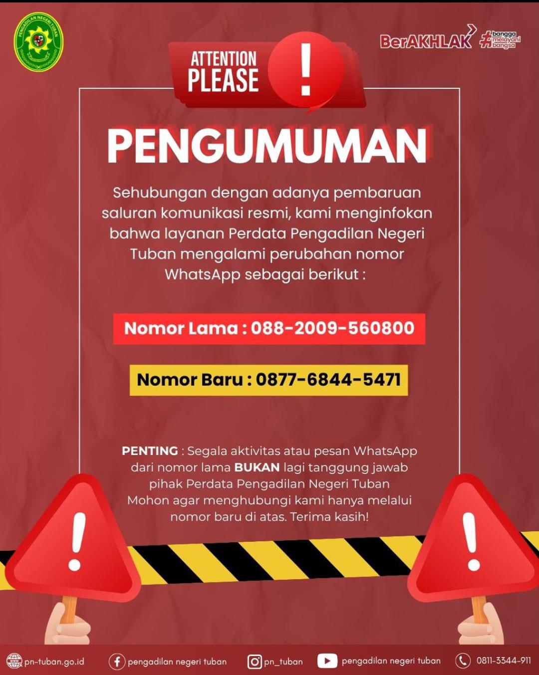 Perubahan Nomor Layanan Perdata Pengadilan Negeri Tuban