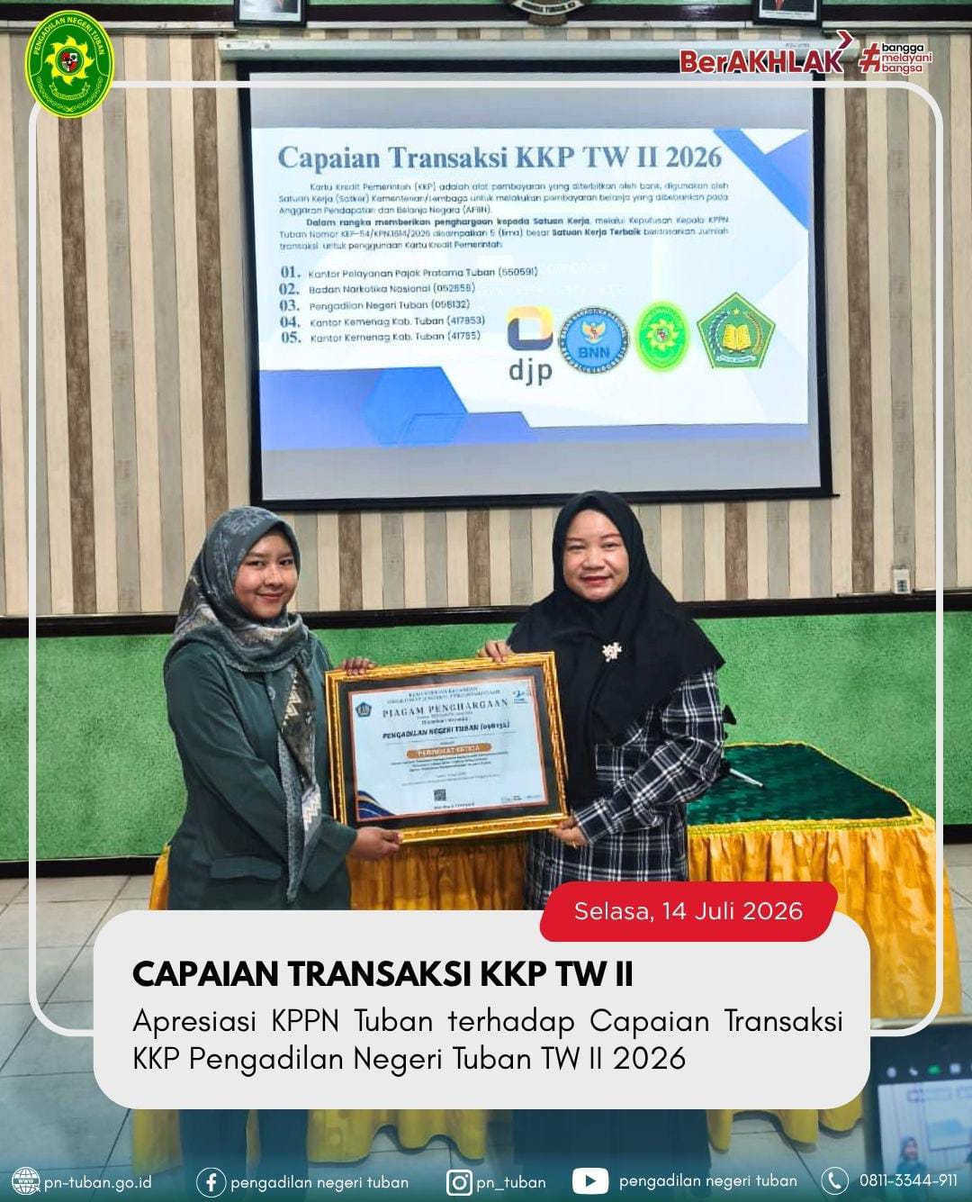 Apresiasi KPPN Tuban terhadap Capaian Transaksi KKP Pengadilan Negeri Tuban TW II 2026